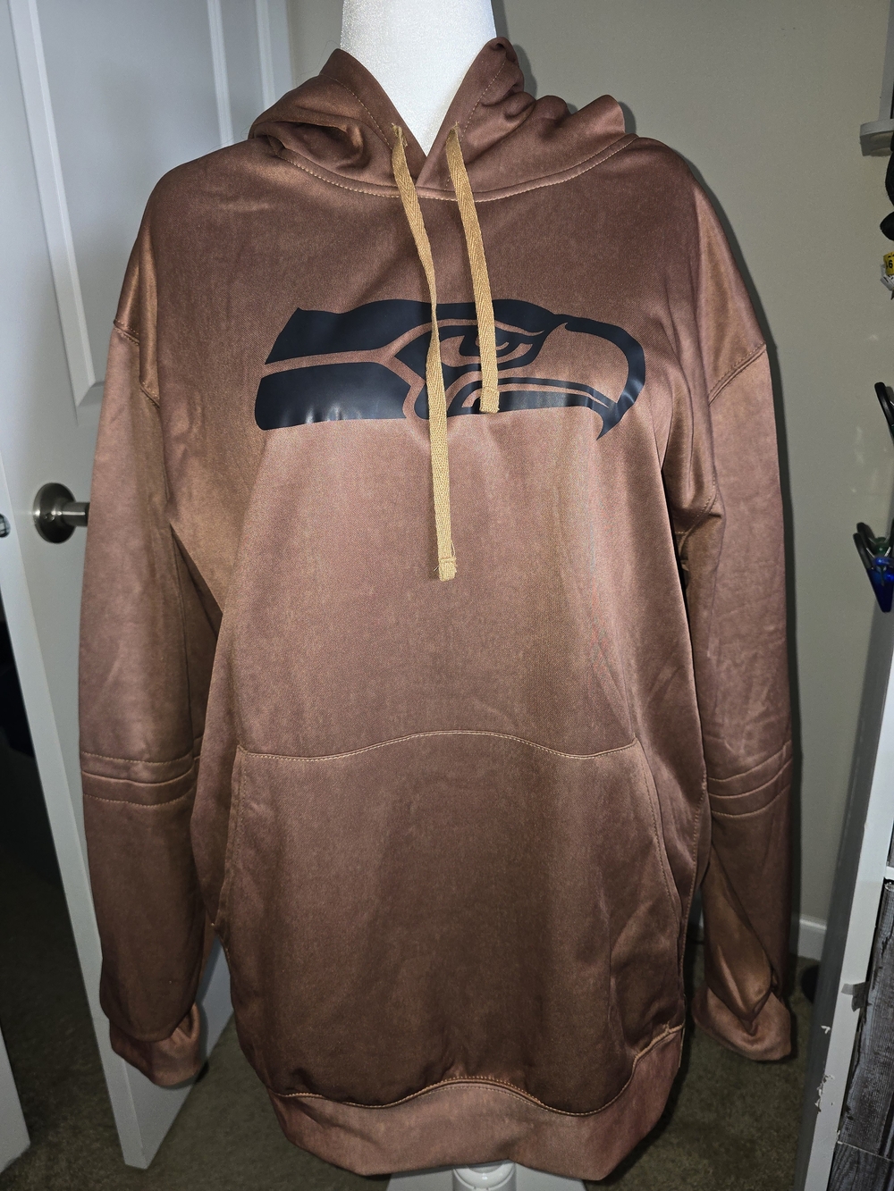 Seahawks NFL Brown Hooded Pullover with Black Seahawks Logo